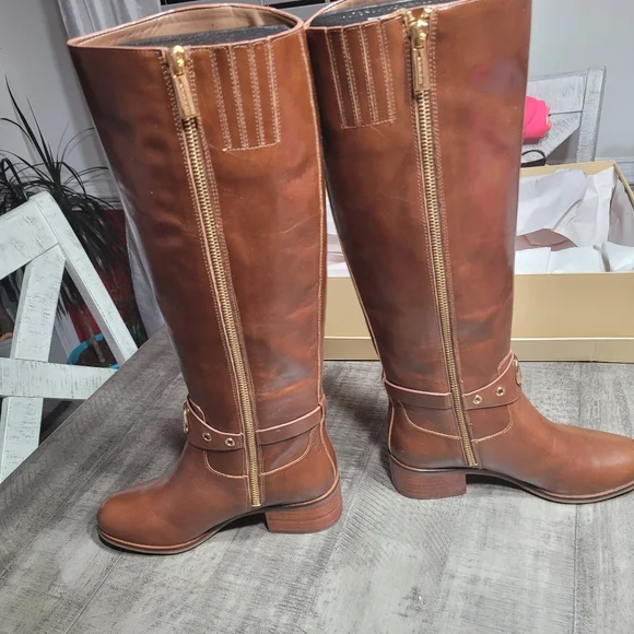 NIB Michael Kors Women's Knee High Leather Boots Dark Caramel NIB Size 5 - Picture 5 of 9
